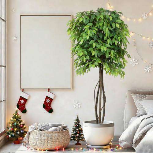 5ft Artificial Ficus Trees for Home Indoor Decor,Faux Banyan Plant with Nearly Natural Leaves Curved Trunks Fake Green Lifelike Tree for Living Room Office Garden Christmas New Year Decor - color: Green-ap21