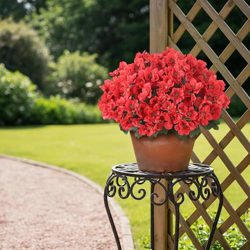 YXZZWL 16 Bundles Artificial Flowers for Front Door, Fake Silk Azalea Bouquet Silk Flowers for Outside UV Resistant Realistic Faux Plants for Planter Farmhouse Patio Garden Walkways Home Decor (Red) - color: Red