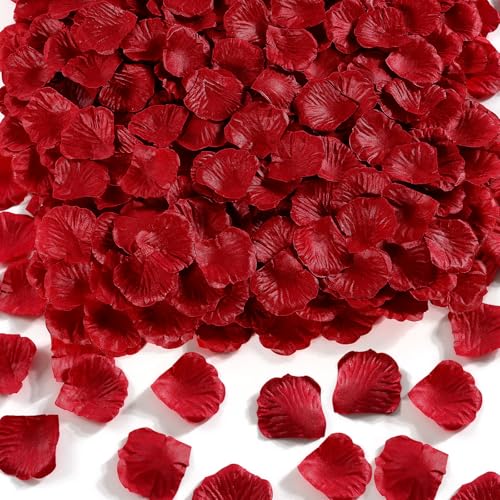 1000 Pcs Rose Petals Artificial Silk Flower Petals Romantic Decorations for Wedding Engagement Birthday Event Anniversary Party Backdrop Supplies Wine Red - color: Red