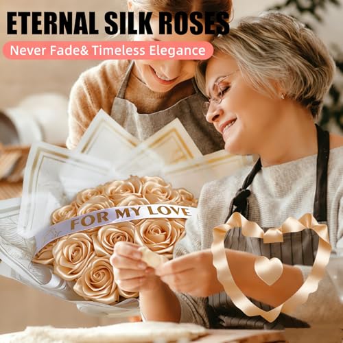 300Pieces Premade Satin Ribbon Rose Petals Half-Finished for Eternal Rose DIY Ramos Forever Flowers Bouquets Everlasting Floral,for Wedding,Anniversary,Engagment (300 Golden Champagne) - color: 300 Golden Champagne