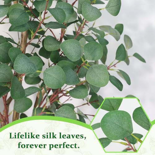Artificial Eucalyptus Trees with White Planter, 7 FT Faux Eucalyptus Plants Indoor Tall Fake Floor Trees with Silk Leaves and Thick Trunk for Living Room Bedroom Corner Home Office Decoration - size: 7ft