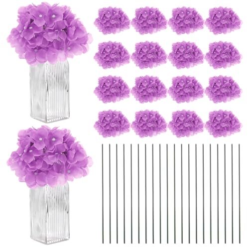 M METERXITY 66-Pack Silk Hydrangea Flowers, Artificial Flowers Heads with 66pcs Stems, Full Hydrangea Flowers for Home Decor/Wedding/Christmas/DIY/Party/Garden [Purple] - color: Purple