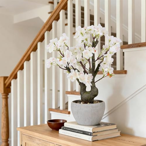 KAIRNE Artificial White Cherry Blossom Potted,15.7 Tall Fake Bonsai Tree,Flowers Faux Plants Plant,Realistic Decorative Plants Potted,Spring Floral Table Decoration for Home Office Gifts Desk Decor - color: Cherry Blossom