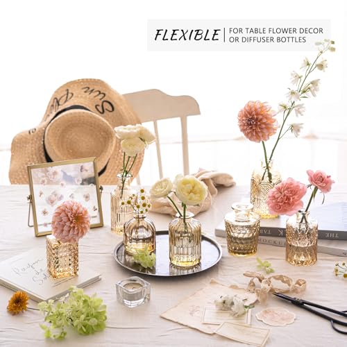 SUPMIND 24pcs Glass Bud Vase Set, Small Gold Amber Flower Vases for Centerpieces in Bulk, Mini Vintage Vase for Wedding, Home,Table Decoration - color: Gold Amber, size: 24Pcs