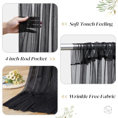 10ft x 10ft Black Backdrop Curtain with Lights String for Parties, Sheer Tulle Wedding Photo Backdrops Drapes for Baby Shower Birthday Party Decorations Background for Photography - color: Black, size: W5' x H10'(2 panels)