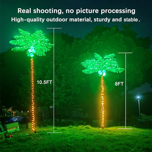 Fairyrain Artificial Palm Tree 8FT 300LED Outdoor Lighted Palm Trees | Metal Heavy Duty Palm Tree for Outside Patio Tropical Decorations Party Hawaiian Jungle Christmas Nativity Beach Garden Park - size: 8ft