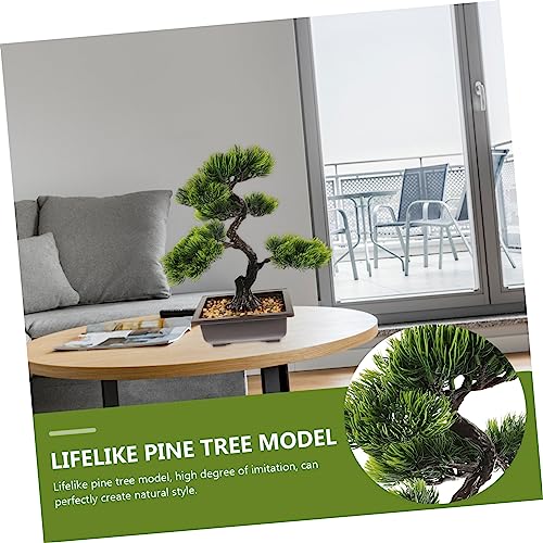 Artificial Bonsai Pine Tree Faux Potted Plant Fake Tree Pot Ornaments Desk Display Home Office Shelf Zen Decor Japanese Cedar Simulation - color: Green