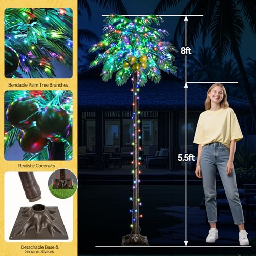 Ledido 8FT Lighted Palm Trees for Pool, 35 Colors Changing Light Up Palm Trees Outdoor with Remote, Led Artificial Fake Tree with Coconuts for Outside Patio Tiki Bar Yard Tropical Party Indoor Decor - color: Color Changing, size: 8ft