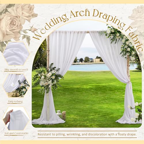 VACVELT Wedding Arch Draping Fabric - White Chiffon, 2 Panels Sheer Drapes, 30 Inch x 20ft Chiffon Backdrop Curtain, Outdoor Sheer Drapery for Ceremony Party Ceiling - color: White, size: 2 Panels