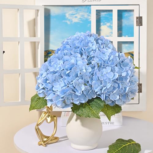 MARTINE MALL 3Pcs 21in Hydrangea Artificial Flowers, Latex Real Touch Hydrangeas Lifelike Large Hydrangea Flowers for Home Decor Party Arrangements Wedding Bouquets Centerpieces (Blue) - color: Blue, size: 3Pcs