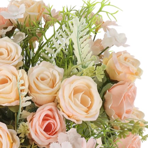 3 Pcs Artificial Rose Flowers Fake Rose Silk Bouquet Plastic Flower Arrangements Wedding Decoration Faux Floral Table Centerpieces Home Decorations(Pink) - color: Pink