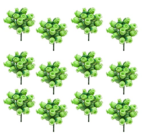 Apple Green Artificial Silk Flower Roses - 12 Mini Bouquets of 12 Rosebuds, 144 Rosebuds Total, St. Patrick's Day, St. Paddy's Day, Gift Wrapping, Wreaths, Bows, Present - color: Apple Green