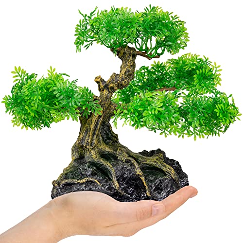 UNEAK - Aquarium Bonsai Tree Plant Fish Tank Decorations Medium/Large Resin Plastic Artificial Plants Flower Ornament Beta Goldfish Decoration Ornaments Freshwater & Saltwater Décor - color: Bonsai Tree Green