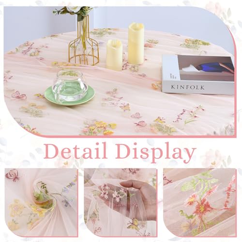 BINBE 6pcs Pink Florals Table Runner Embroidery Gauze 10FT Daisy Seasonal Tulle Birthday Wedding Holiday Kitchen Dining Table Decor for Home Party - color: Pink, size: 10ft x 6pack