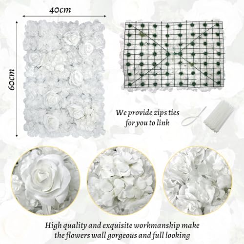 Artificial Flower Wall Panels 6 Pack 24"x16" Silk Hydrangea Wall Decor 3D Flower Backdrop for Birthday Party Home Decor, White