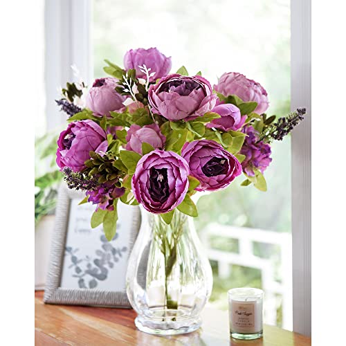 FiveSeasonStuff Vintage Artificial Peonies Silk Peony Flowers and Hydrangeas for Wedding Bridal Home Décor – Beautiful Floral Centerpiece Arrangement Decoration with 2 Bouquets (Thistle Purple) - color: Thistle Purple