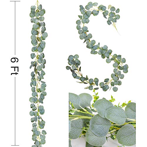 DearHouse 4Pack Artificial Eucalyptus Garland Faux Silk Eucalyptus Leaves Vines Handmade Garland Greenery Wedding Backdrop Arch Wall Decor … - color: Green