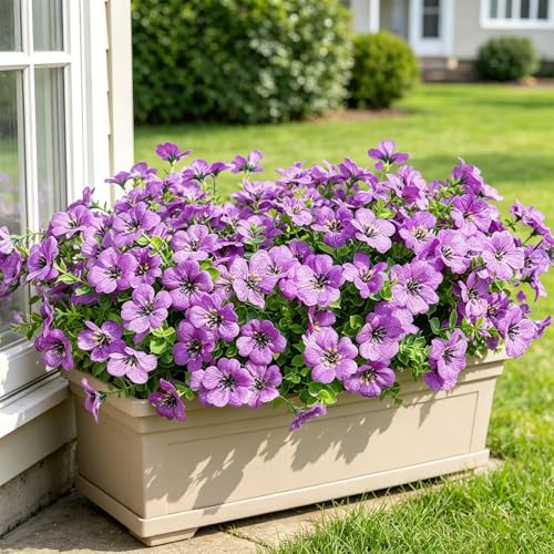 Elyum Artificial Flowers for Outdoors, 9 Bundles Artificial Plants & Flowers Outdoor, UV Resistant Faux Flowers Outdoor Fake Flowers for Outside Porch Window Box Decoration(Purple) - color: Purple, size: 9 Pack