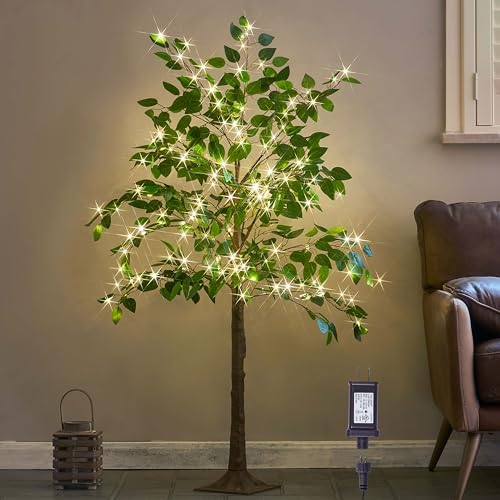 Hairui Artificial Ficus Silk Tree Lights 4FT 140LED Fairy Lights, Faux Plant Tree with Lights for Home Room Spring Summer Decoration Inside - style: 4FT Ficus Silk Tree