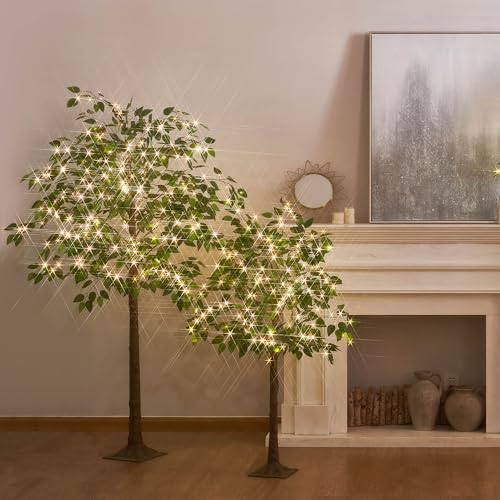 Hairui Artificial Ficus Silk Tree Lights 6FT 264 LED Fairy Lights, Faux Plant Tree with Lights for Home Room Spring Summer Christmas Decoration Indoor - style: 6FT Ficus Silk Tree