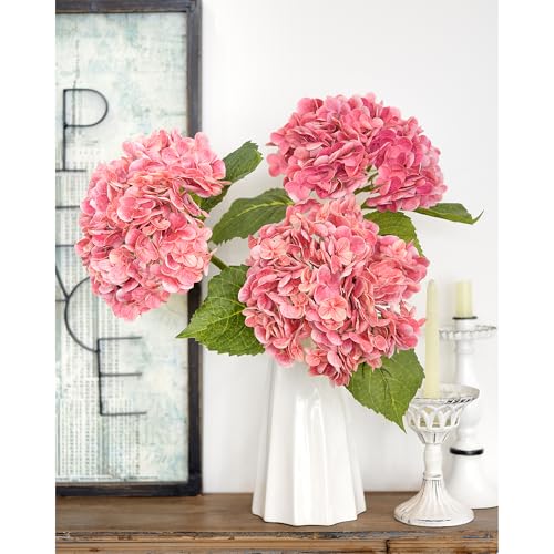 FiveSeasonStuff Real Touch Silk (Magenta Pink) Hydrangea Flowers, 2 Large Long Stem Artificial Flowers for Floral Arrangements - color: Magenta Pink (2 Stems)