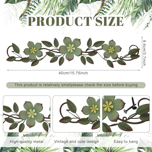 Wesiti Metal Flower Wall Decor Vintage Metal Flower Wrought Iron Scroll Sculpture 15.7''x3.7'' Not 3D, Flat Farmhouse Leaf Wall Decor with Nails for Summer Bedroom Kitchen Indoor Outdoor(Green) - color: Green
