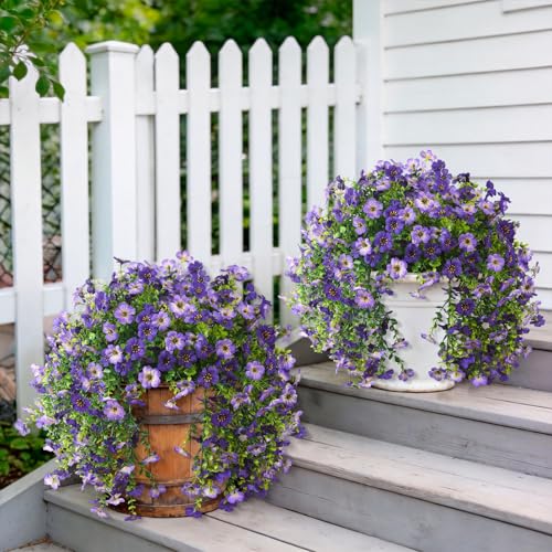 INQCMY 2Pcs Artificial Fake Hanging Flowers for Outdoors UV Resistant Artificial Plants for Spring Summer Decor Look Real Faux Flowers for Outside Home Planter Porch Patio Decor - color: Deep Purple,gradient Purple