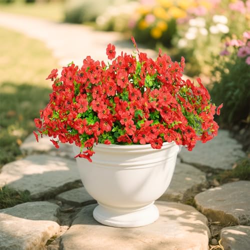 Artificial Flowers for Outdoors, 12 Bundles Outdoor Faux Plants,Uv Resistant Artificial Fake Flowers Plants, Realistic Spring Decor for Porch, Patio, Yard (Red) - color: Red