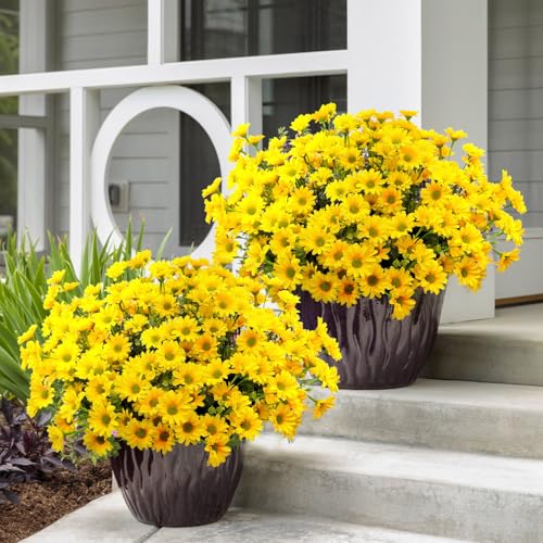 16 Bundles Silk Daisy Artificial Flowers for Outdoors UV Resistant Fake Daisies Plastic Plants Flower for Home Outside Front Door Porch Garden Patio Planters Decoration (Yellow) - color: Yellow