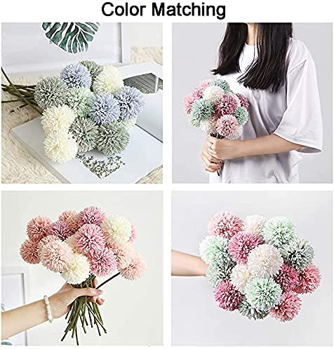 12pcs Champagne Artificial Flowers Fake Flowers Silk Artificial Chrysanthemum Ball Hydrangea Bridal Wedding Bouquet for Home Garden Party Decor (Champagne) - color: Champagne，12pcs