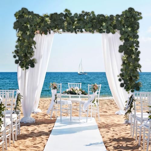 YIJXPOIN Eucalyptus Garland, 8 Packs 6FT Green Flower Garland Decor, Artificial Faux Eucalyptus Leaves Greenery Vines for Table Runner Wedding Bedroom Mantle Centerpieces Backdrop Decorations - color: 8pack