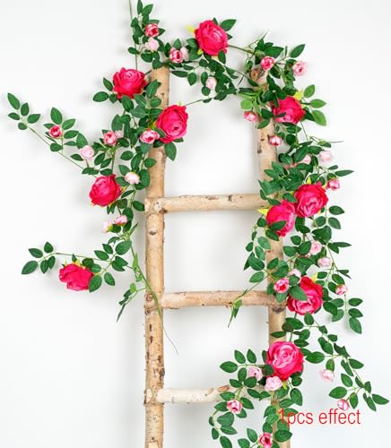 2 PCS 12FT Bendable Flower Garland, Artificial Rose Vine Hanging Floral Garland Decoration for Weding Home Room Wall Decor (Fushia, 2pcs) - color: Fushia, size: 2pcs