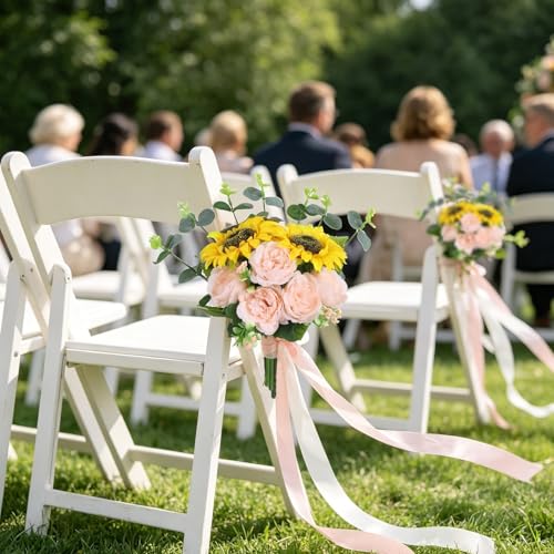 Artificial Sunflowers Mixed Fake Silk Roses Faux Peony Flowers Bouquet with Eucalyptus Stems for Spring Wedding Bride Home Table Centerpiece Farmhouse Decor(Pink) - color: Pink
