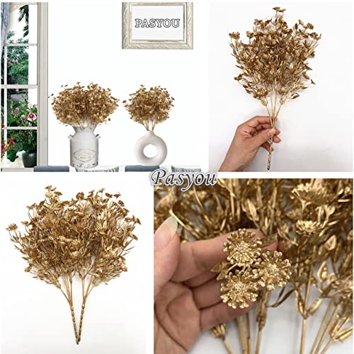 Artificial Plants for Christmas Decor, Plastic Golden Daisy leaves Faux Shrubs Simulation Flower Indoor Outdoor Home Garden Planter Filler Party Hotel Verandah Wedding DIY Decoration - Gold 2 Pack - color: Gold Daisy Leaves - 2 Pack