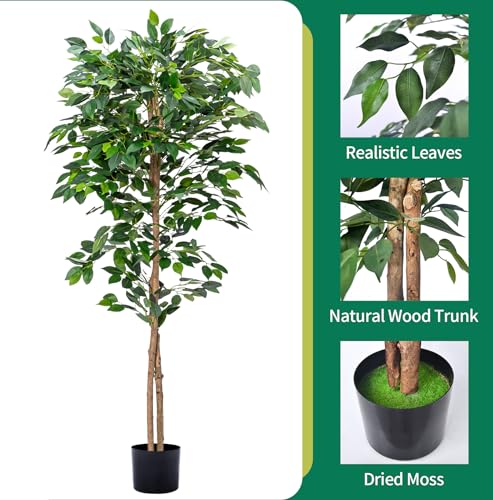 HAIHONG 1Pack 5FT Artificial Ficus Tree with Realistic Leaves and Natural Trunk, Faux Ficus Tree with Sturdy Plastic Nursery Pot, Fake Ficus Tree for Office Home Farmhouse for Indoor Outdoor Decor - color: Ficus Tree, size: 6in