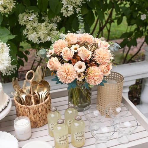 3 Pcs Fall Flowers Artificial Mums Silk Fake Mums Bouquet Faux Floral Arrangements Home Indoor Outdoor Planter Decor Party Wedding Table Autumn Decoration (Champagne) - color: Champagne