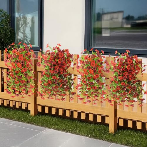 INQCMY 2Pcs Artificial Fake Hanging Flowers for Outdoors UV Resistant Artificial Plants for Spring Summer Decor Look Real Faux Flowers for Outside Home Planter Porch Patio Decor - color: Red Brown