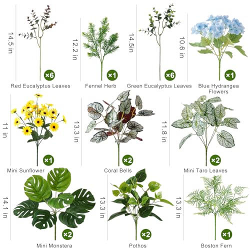 WINTS 24 Pcs Outdoor Artificial Plants UV Resistant Fake Greenery Stems Faux Shrubs for Front Porch Patio Garden Window Box Indoor Outside Home Decor