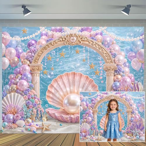 6X4ft Under The Sea Backdrop Starfish Coral Pearl Shells Ocean Princess Party Photography Background Baby Shower Wedding Birthday Party Cake Table Decor Photo Booth Studio Wall Decor Banner - color: Multi10, size: 6X4FT