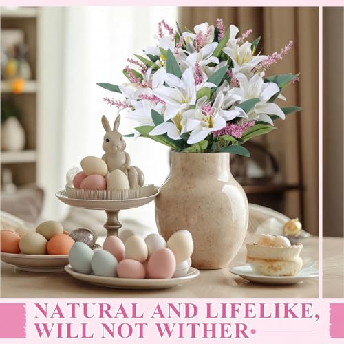 Giegxin 8 Pcs Artificial Tiger Lily Bouquets, Silk Faux Easter Lilies with 7 Heads, Realistic Spring Flowers for Wedding Centerpieces, Home Vase Decor, Party & Event Arrangements (White Purple) - color: White Purple
