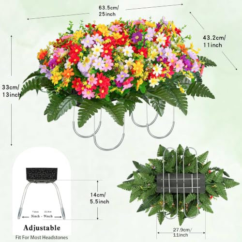 XONOR Artificial Cemetery Flowers Saddle, Artificial Memorial Silk Daisy Flowers for Grave Headstone Decoration, Assorted Colors Daisy for Spring Summer Decoration (Saddle) - color: Saddle