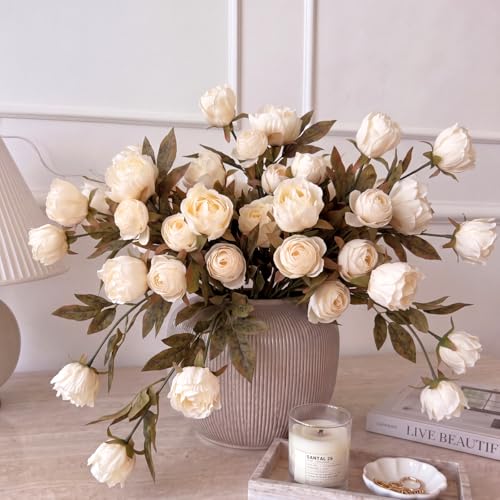 Thiccywoov 12 Pcs Faux Peony Stems Flowers Bulk Vintage Artificial Silk Peonies Stems Real Look Fake Peonies Branch for Vase Filler DIY Bouquet Centerpiece Home Indoor Outdoor Decor (Light Champagne) - color: Light Champagne