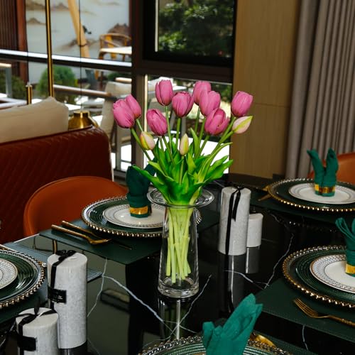 4 Budles (20Pcs) Lilac Tulips Artificial Flowers 13" Latex Fake Flowers for Wedding Home Decor(Lilac) - color: Lilac