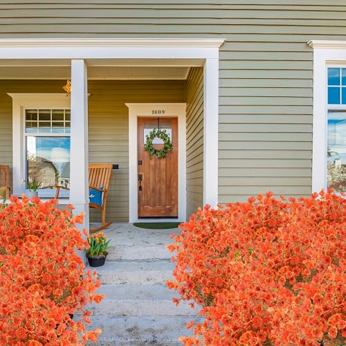 Artificial Flowers for Outdoors 12 Bundles Realistic Faux Plants UV Resistant Fake Silk Daisy with Eucalyptus for Boxwood Planter Patio Porch Outside Fall Thanksgiving Autumn Decoration(Fall) - color: Fall