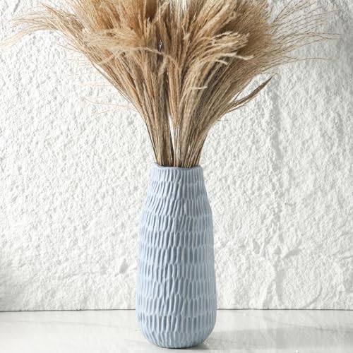 Uiddo 12.6 Inch Mat Blue Modern Handmade Ceramic Vase, Rustic Farmhouse Decorative Flower Vases for Home Decor,Pampas Grass Bouquet, Living Room,Kitchen,Office,Bedroom,Centerpiece Table Decorations - color: Mat Blue-12.6inch