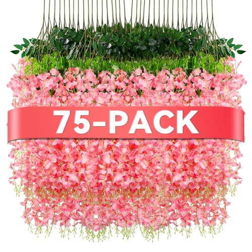 Alotiki Wisteria Hanging Flowers,75 Pack Fake Hanging Flowers,Wisteria Artificiales Garland for Home Wedding Arch Floral Party Garden Ceremony Outdoor Decor,3.6 Feet Long(75,Pink) - color: Pink, size: 75