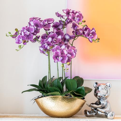 DUYONE 35 Inch Artificial Butterfly Orchid Flowers 4 Pcs with 4 Bundles Leaves Artificial Orchid Flowers Stem Plants for Home Décor (Deep Purple) - color: Deep Purple 4pcs With 4 Leaves