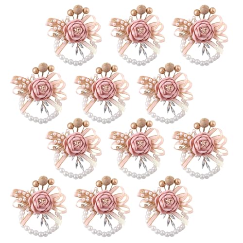 Blush Pink Wrist Corsages Set of 12 for Bridal Bride Bridesmaid Artificial Hand Flower Formal Party Wrist Corsage Wristlet Band Wedding Prom Homecoming Blush Pink - color: Blush Pink Corsages (12pcs)