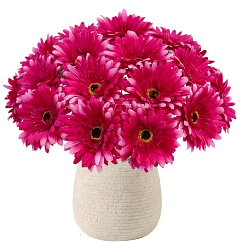 20 Pcs Fake Silk Gerbera Daisy Artificial Flowers with Stems Faux Daisies Flower Bulk for DIY Art Crafts Home Wedding Party Vase Centerpieces Tables Garland Wreath Decoration (Rose Pink) - color: Rose Pink