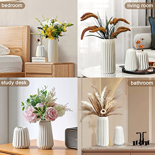 Ceramic Vases Set of 3-White Vase for Modern Home Decor, Flower Vases for Aesthetic Room Decor,Boho Decor Wedding Dinner Table Party Office Centerpiece Table Decorations (White 3 Set) - color: White 3 Set